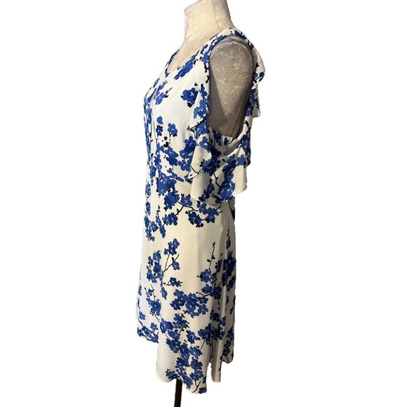 Nine West Dress 12 Cobalt Blue White Flowy Statement Sleeves Career Church - Picture 3 of 7